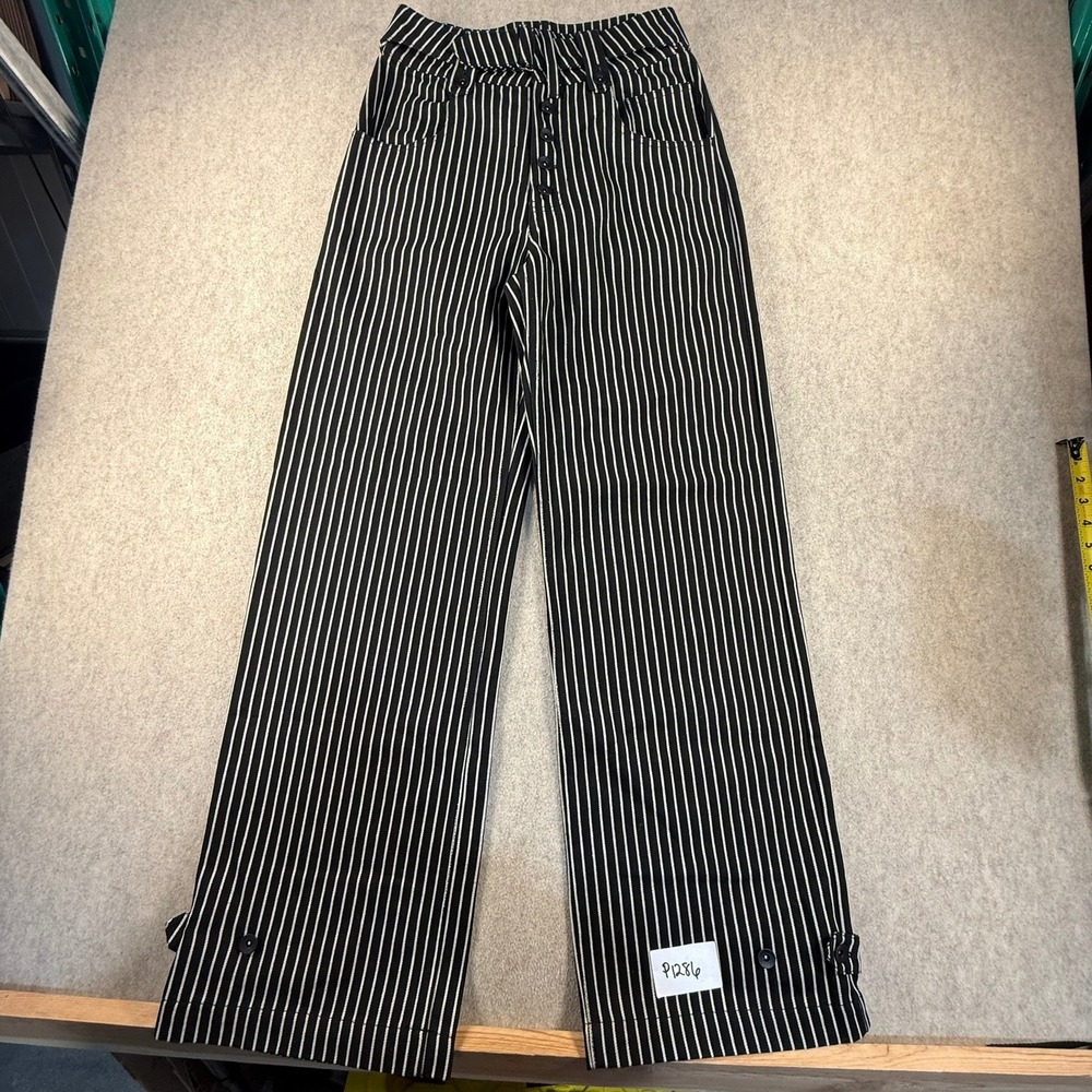 November ISLU Black White Striped Wide Leg High Waist Button Fly Pants Size 28